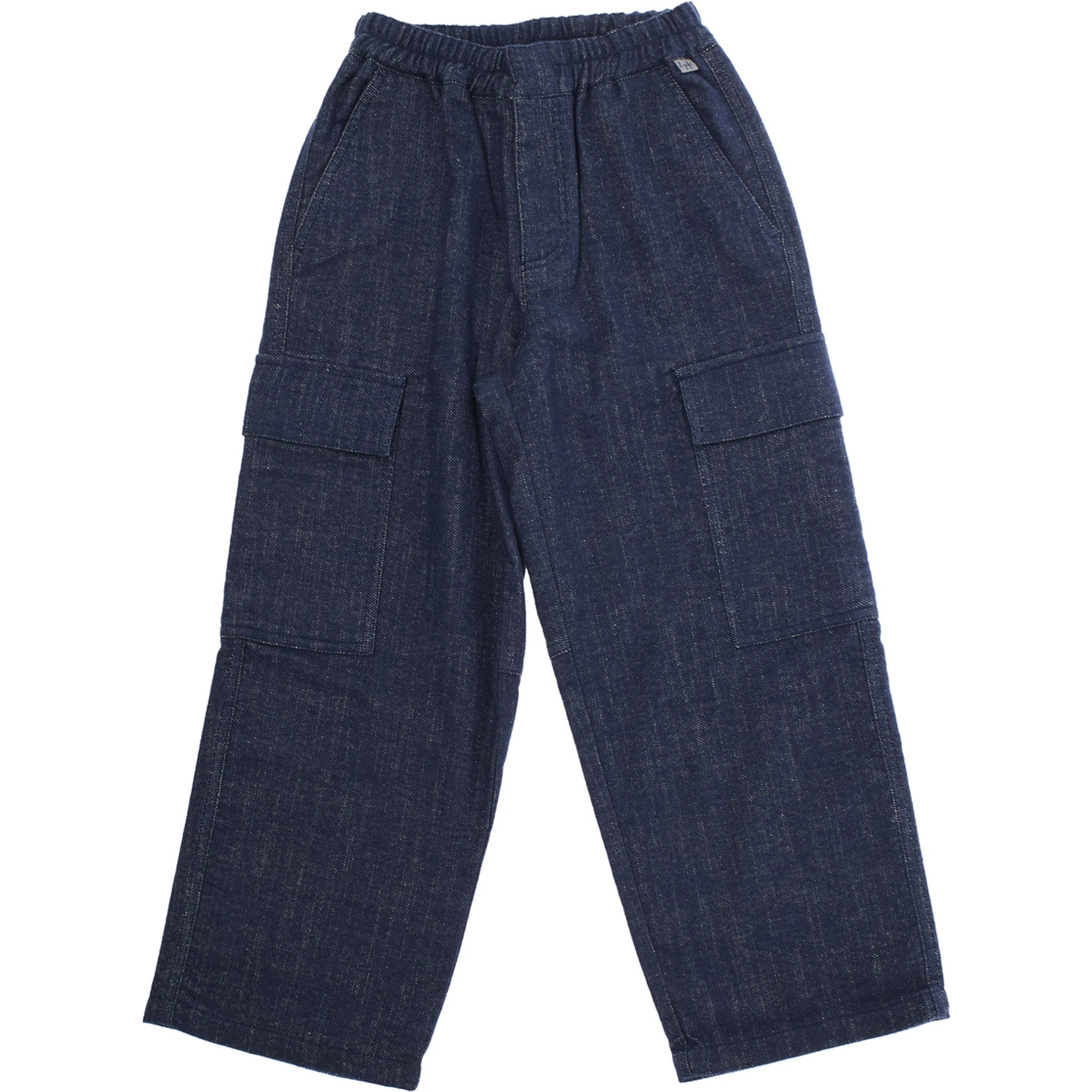 Blue Pants with Elastic Waist and Logo Patch on the Front in Cotton Blend Boy