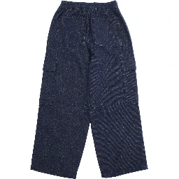Blue Pants with Elastic Waist and Logo Patch on the Front in Cotton Blend Boy