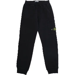 Black Pants with Elastic Waist and Logo Patch on the Side in Cotton Boy