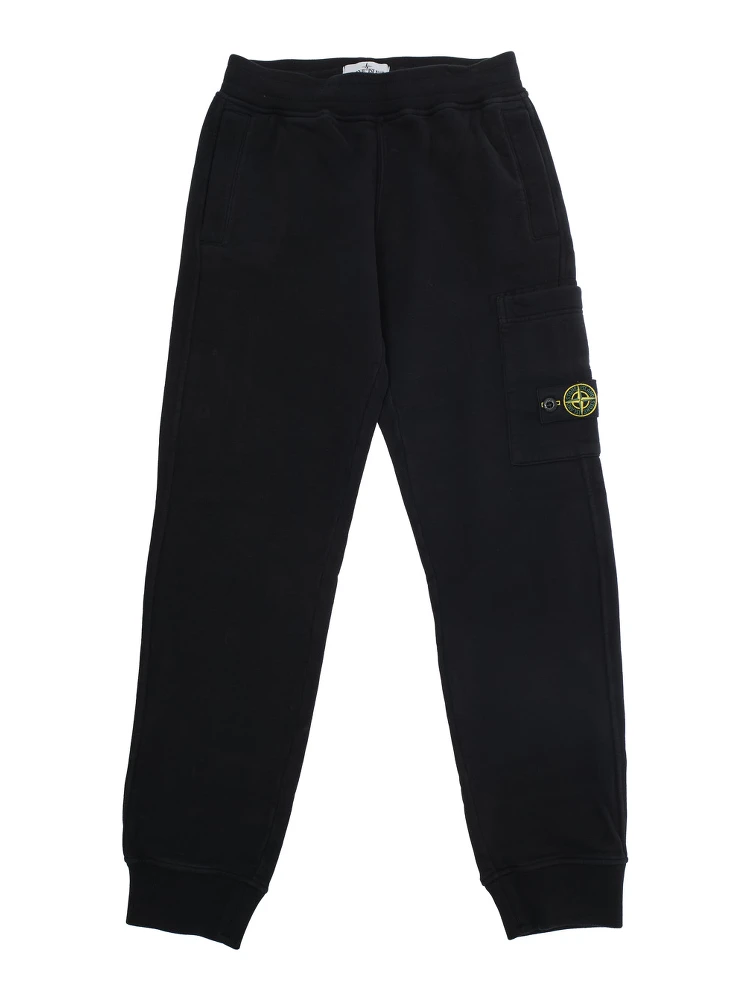Black Pants with Elastic Waist and Logo Patch on the Side in Cotton Boy