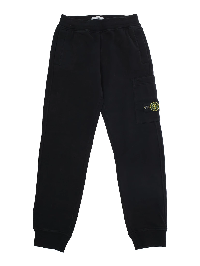 Black Pants with Elastic Waist and Logo Patch on the Side in Cotton Boy