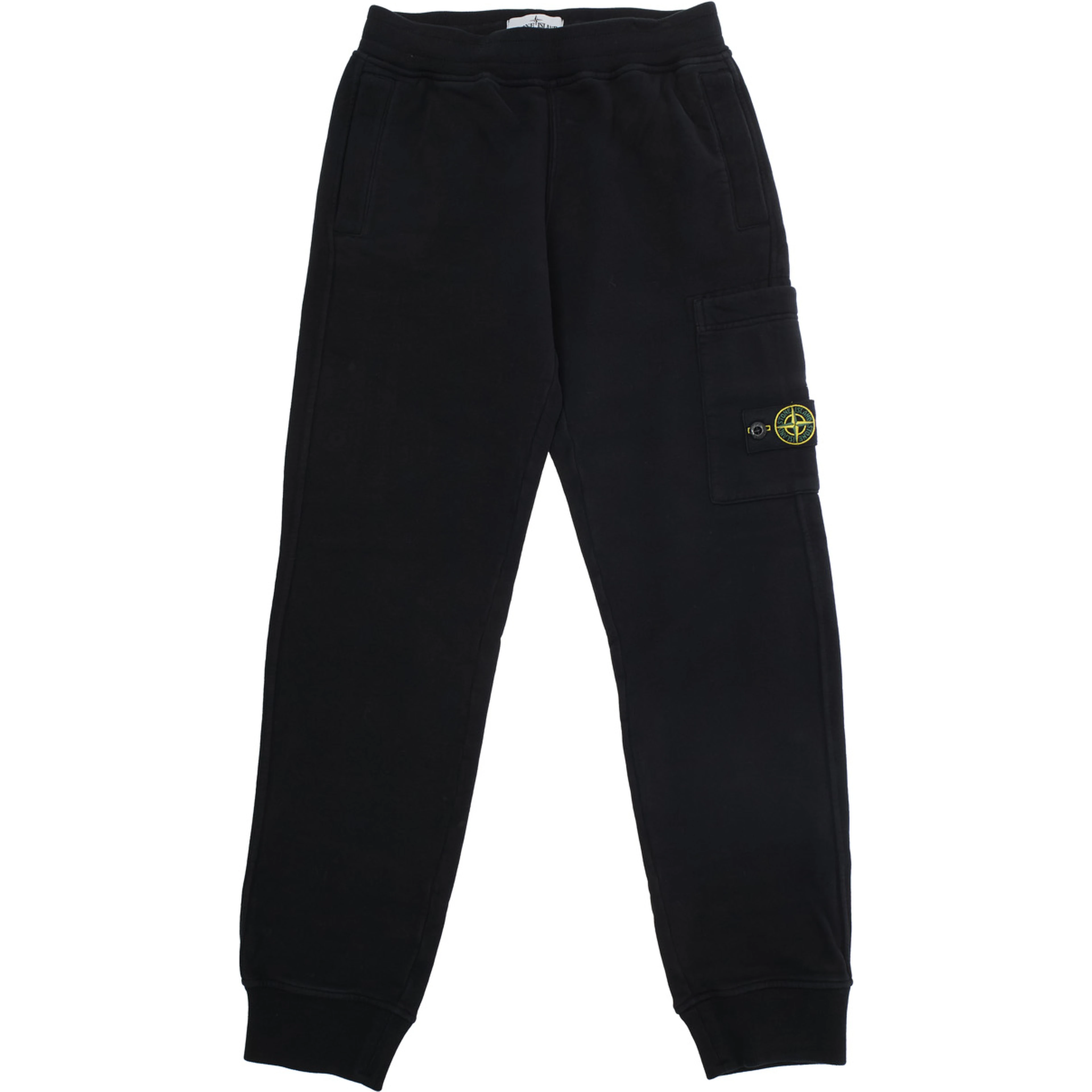 Black Pants with Elastic Waist and Logo Patch on the Side in Cotton Boy