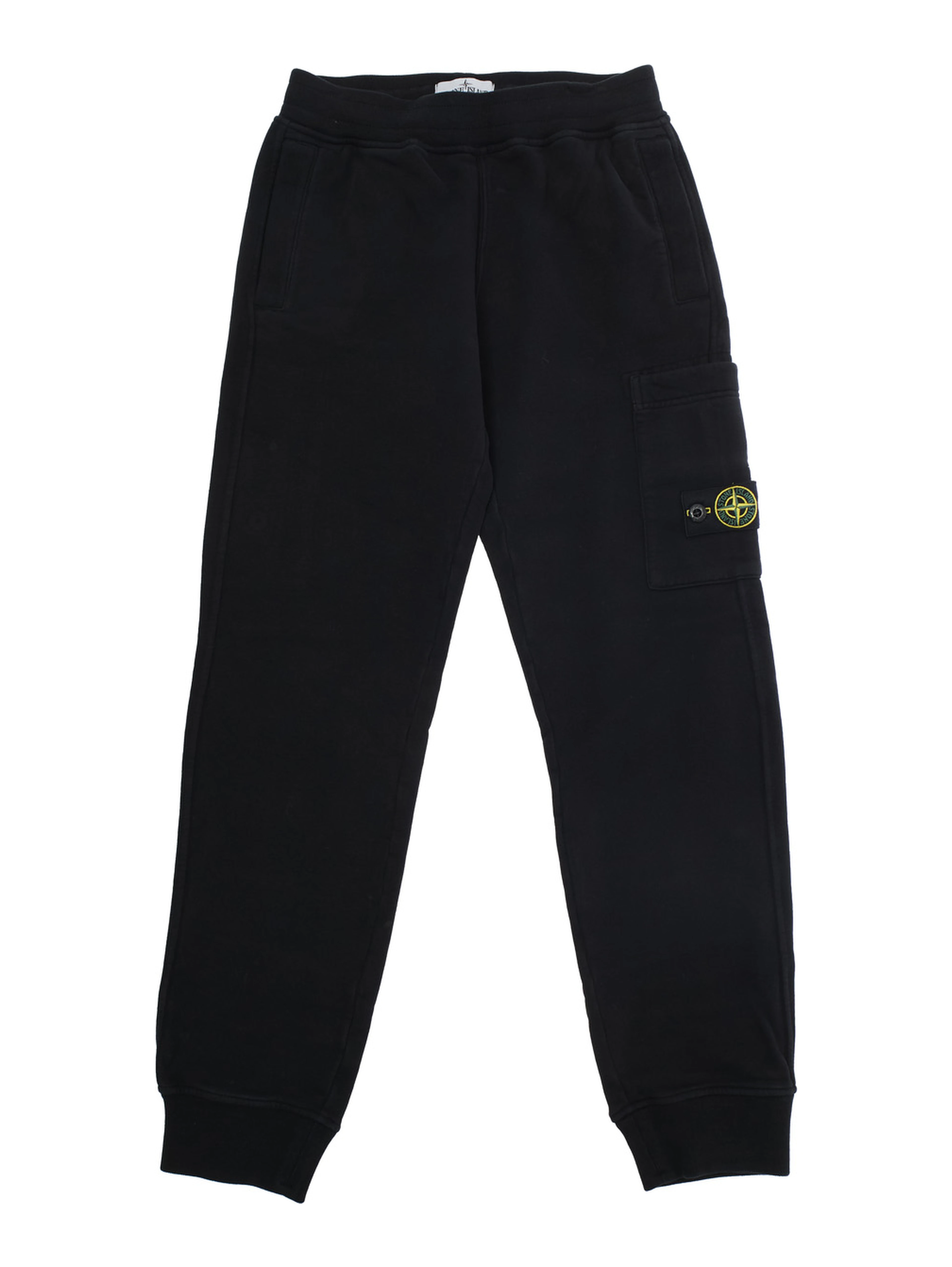 Black Pants with Elastic Waist and Logo Patch on the Side in Cotton Boy