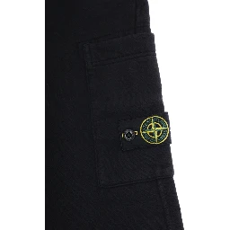 Black Pants with Elastic Waist and Logo Patch on the Side in Cotton Boy