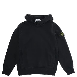 Black Hoodie with Fixed Hood and Logo Patch on the Sleeve in Cotton Boy