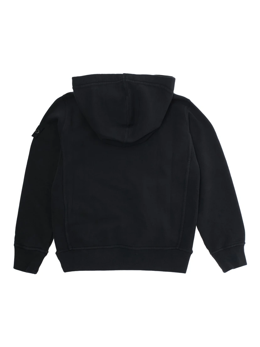 Black Hoodie with Fixed Hood and Logo Patch on the Sleeve in Cotton Boy