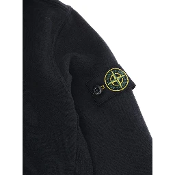 Black Hoodie with Fixed Hood and Logo Patch on the Sleeve in Cotton Boy