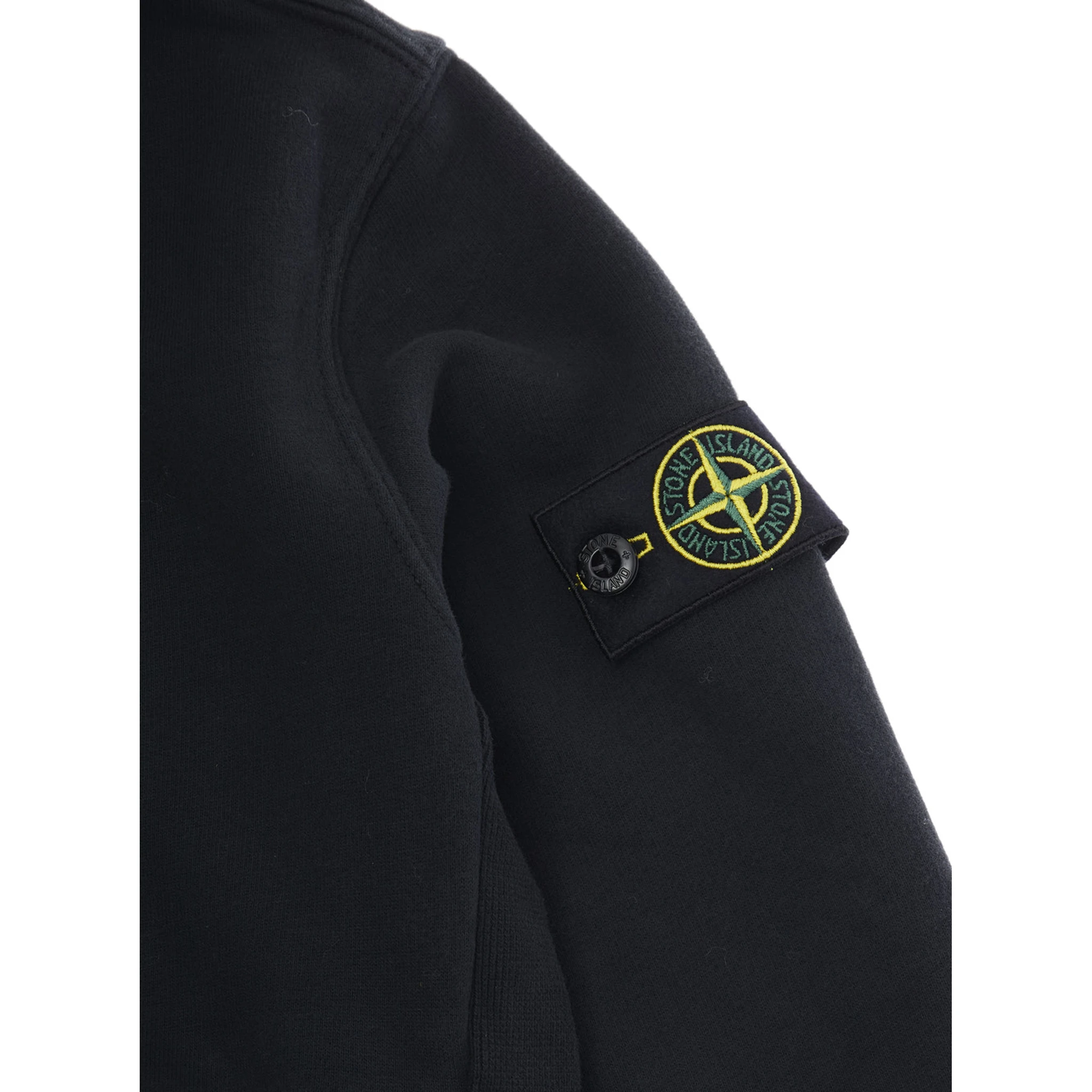 Black Hoodie with Fixed Hood and Logo Patch on the Sleeve in Cotton Boy