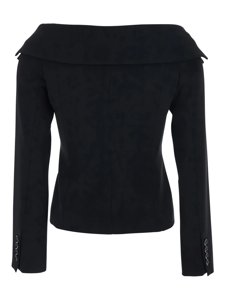 Antonina Black Jacket with Off-Shoulder Neckline in Tech Fabric Woman