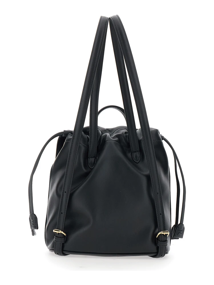 Black Backpack with FF Plaque Closure on the Front in Patent Leather Woman alternative