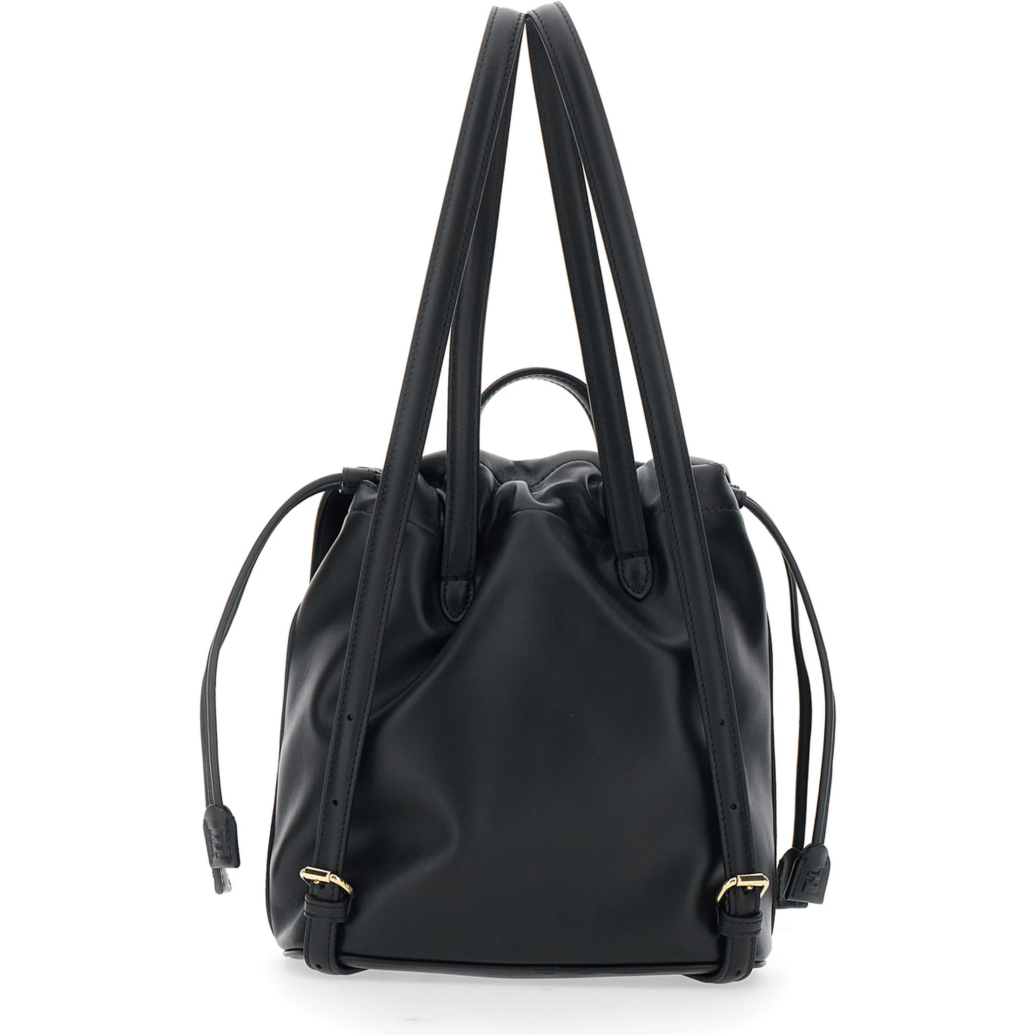 Black Backpack with FF Plaque Closure on the Front in Patent Leather Woman