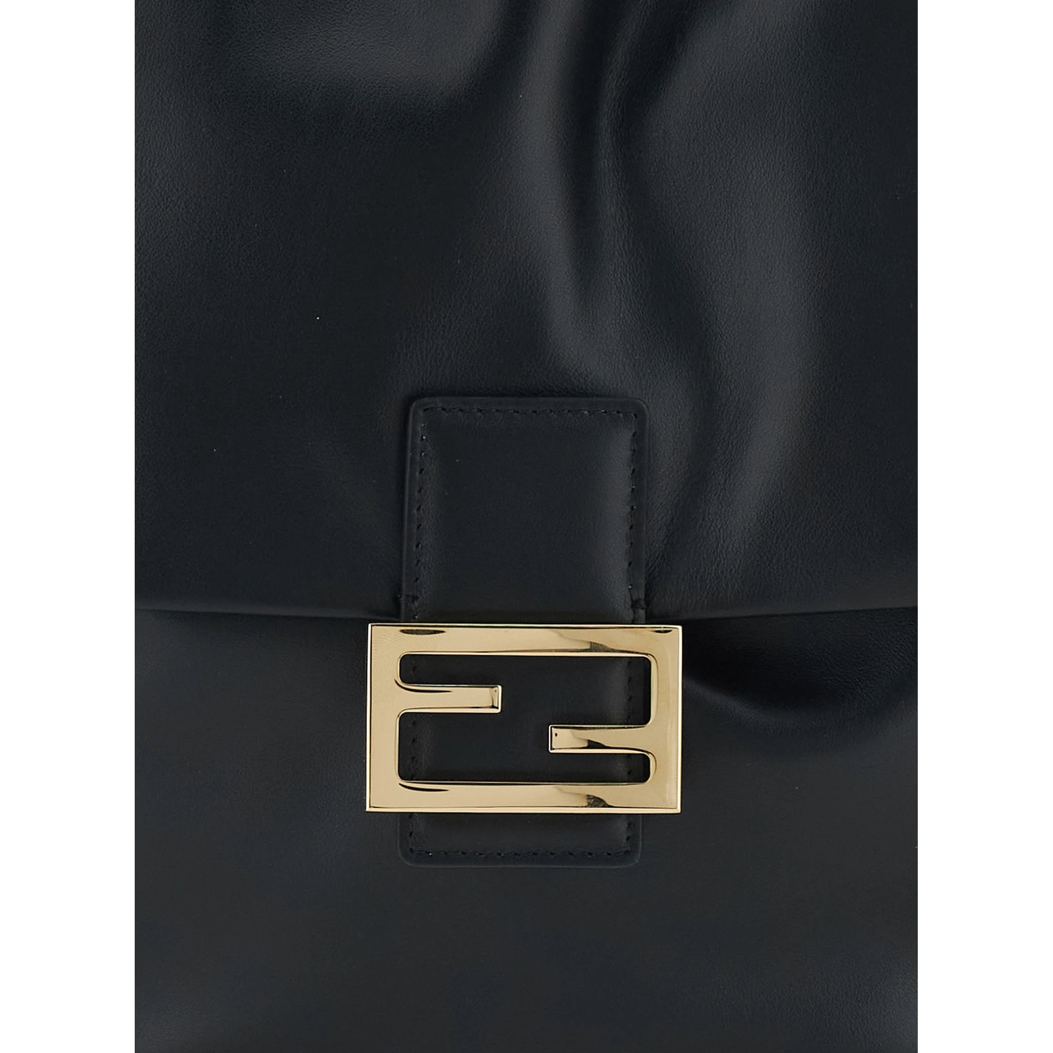 Black Backpack with FF Plaque Closure on the Front in Patent Leather Woman