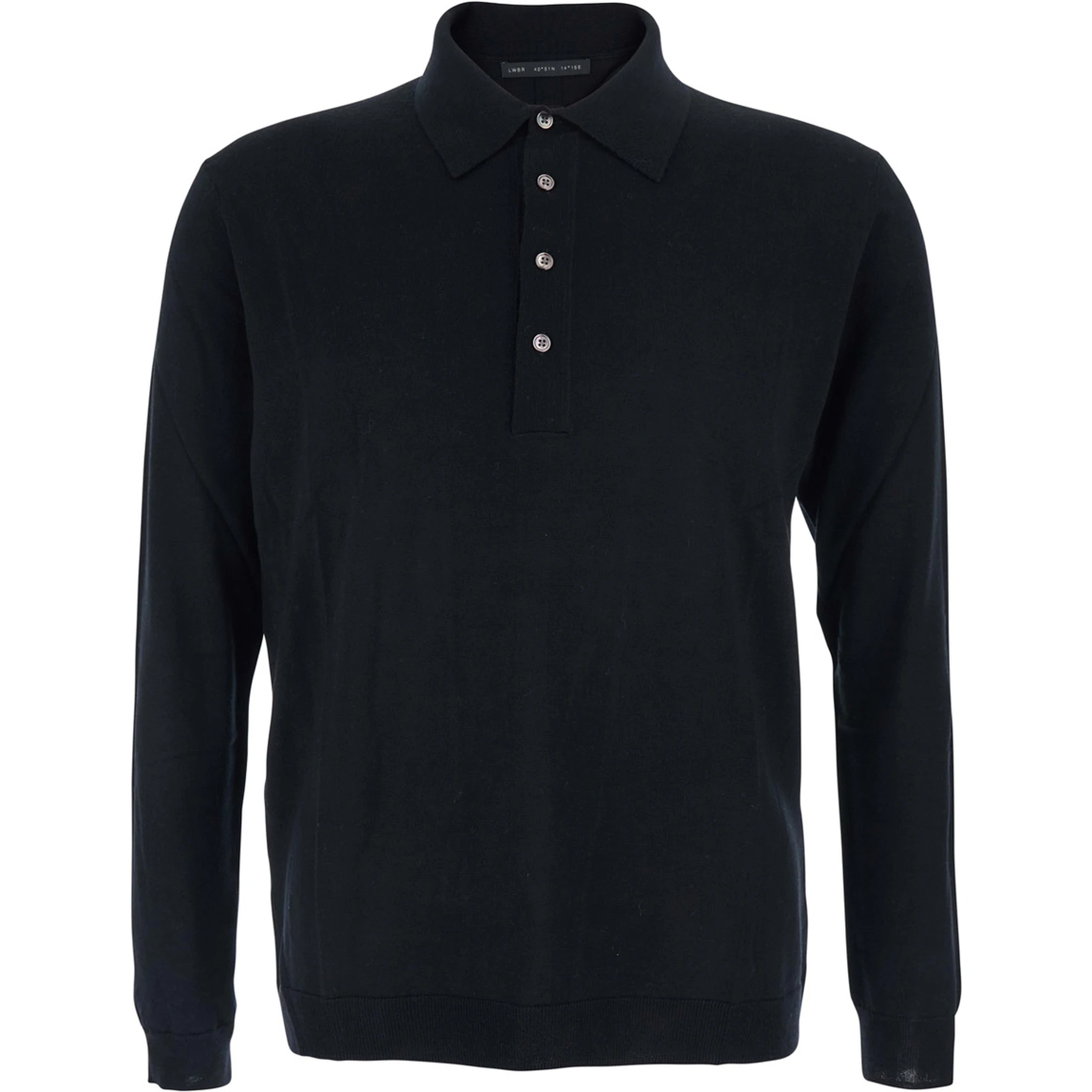 Black Sweater with Polo Shirt Style Collar and Long Sleeves in Wool Man