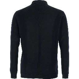 Black Sweater with Polo Shirt Style Collar and Long Sleeves in Wool Man