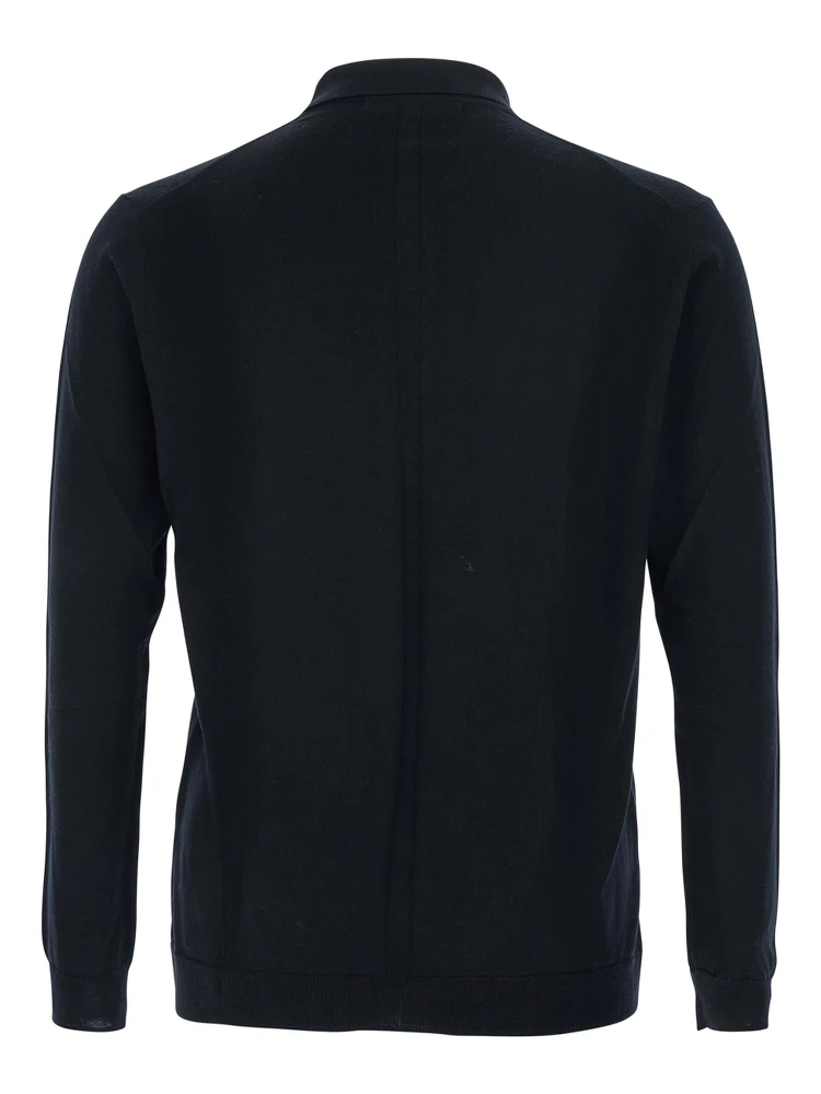 Black Sweater with Polo Shirt Style Collar and Long Sleeves in Wool Man alternative