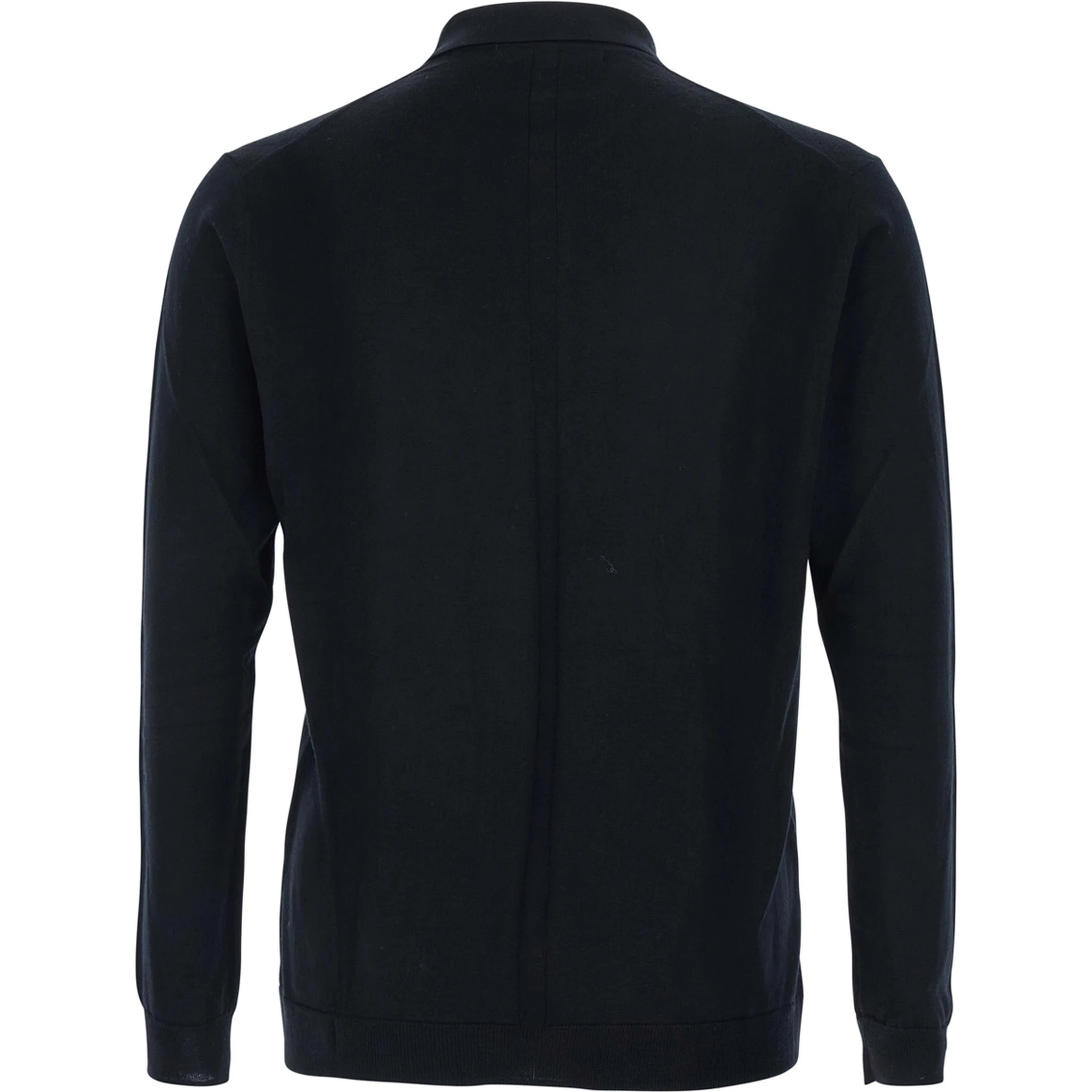 Black Sweater with Polo Shirt Style Collar and Long Sleeves in Wool Man