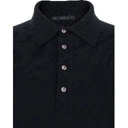 Black Sweater with Polo Shirt Style Collar and Long Sleeves in Wool Man