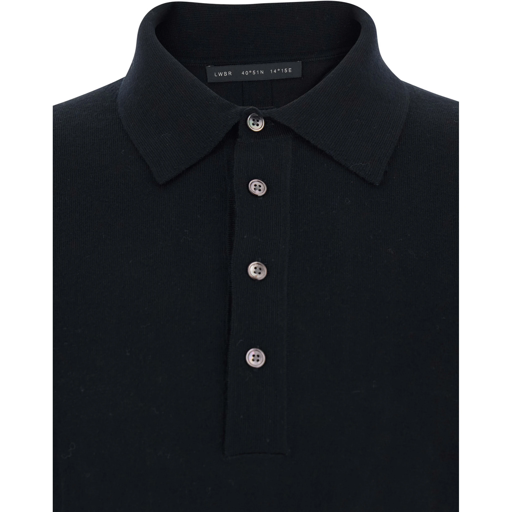Black Sweater with Polo Shirt Style Collar and Long Sleeves in Wool Man