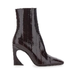 Brown Ankle Boots with Arc Heel and Side Zip Closure in Hagfish Leather Woman