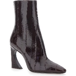 Brown Ankle Boots with Arc Heel and Side Zip Closure in Hagfish Leather Woman