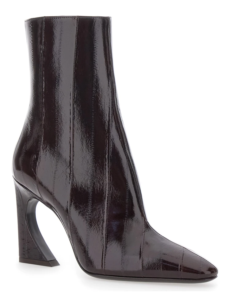 Brown Ankle Boots with Arc Heel and Side Zip Closure in Hagfish Leather Woman alternative