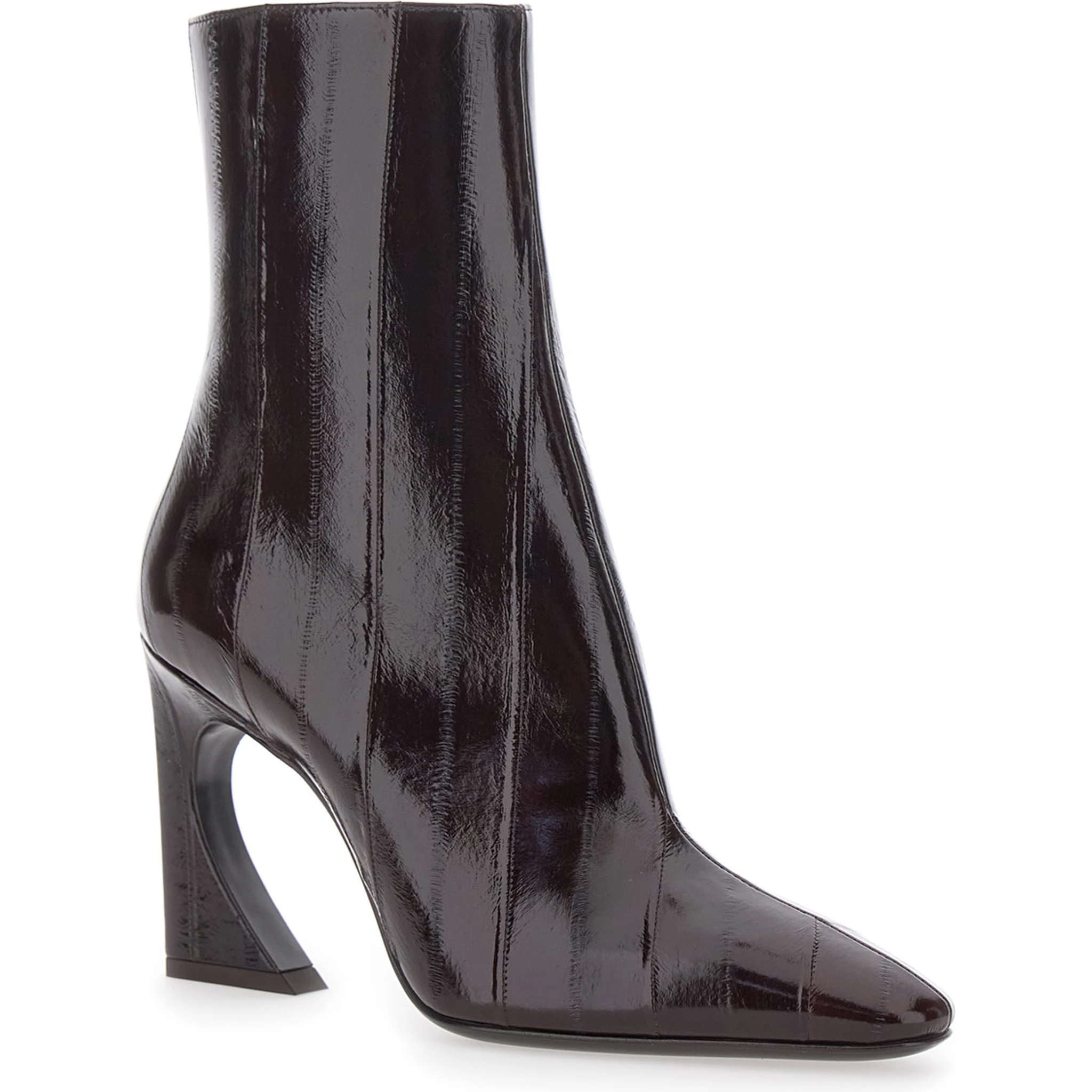 Brown Ankle Boots with Arc Heel and Side Zip Closure in Hagfish Leather Woman