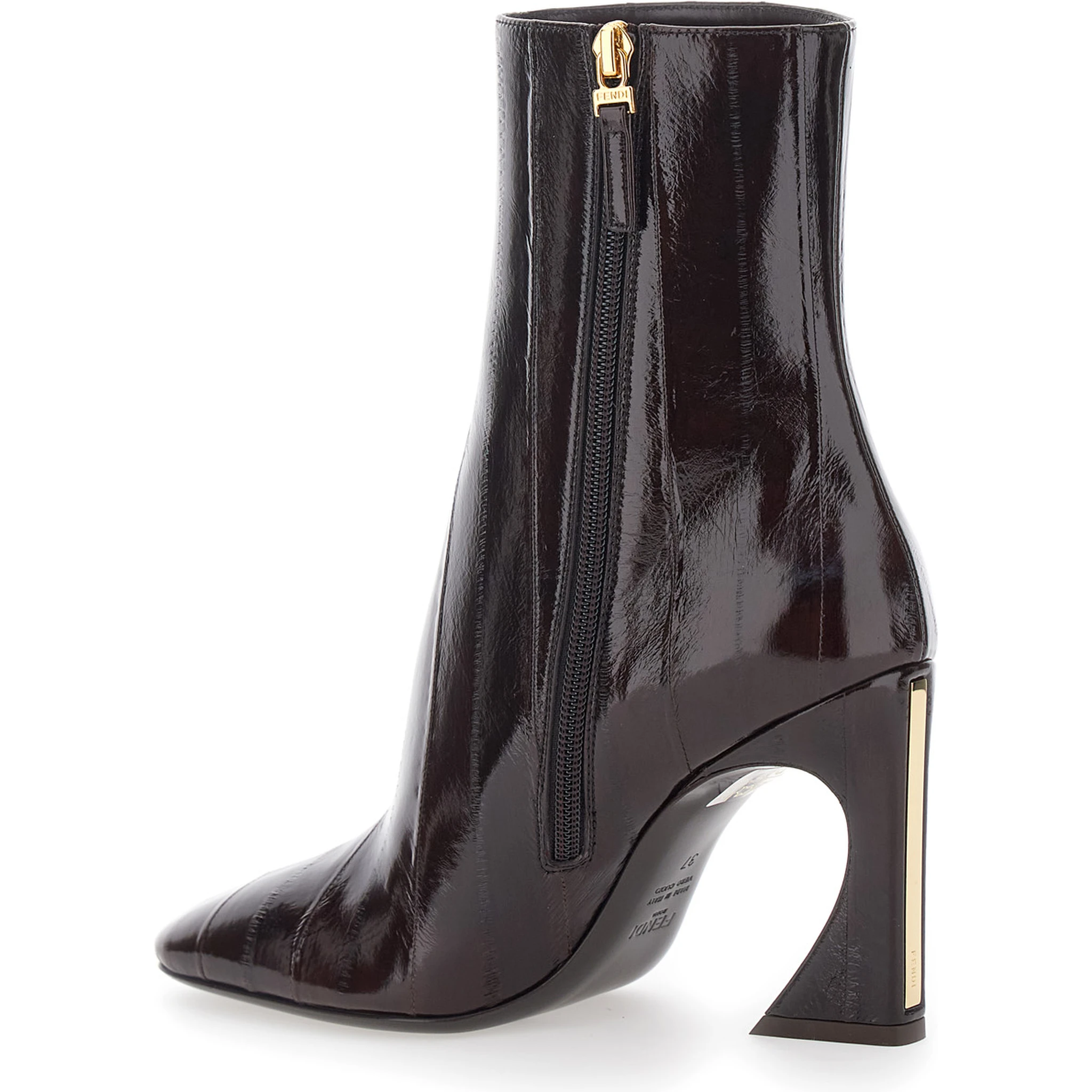Brown Ankle Boots with Arc Heel and Side Zip Closure in Hagfish Leather Woman
