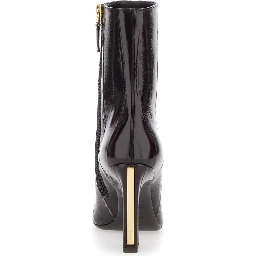 Brown Ankle Boots with Arc Heel and Side Zip Closure in Hagfish Leather Woman