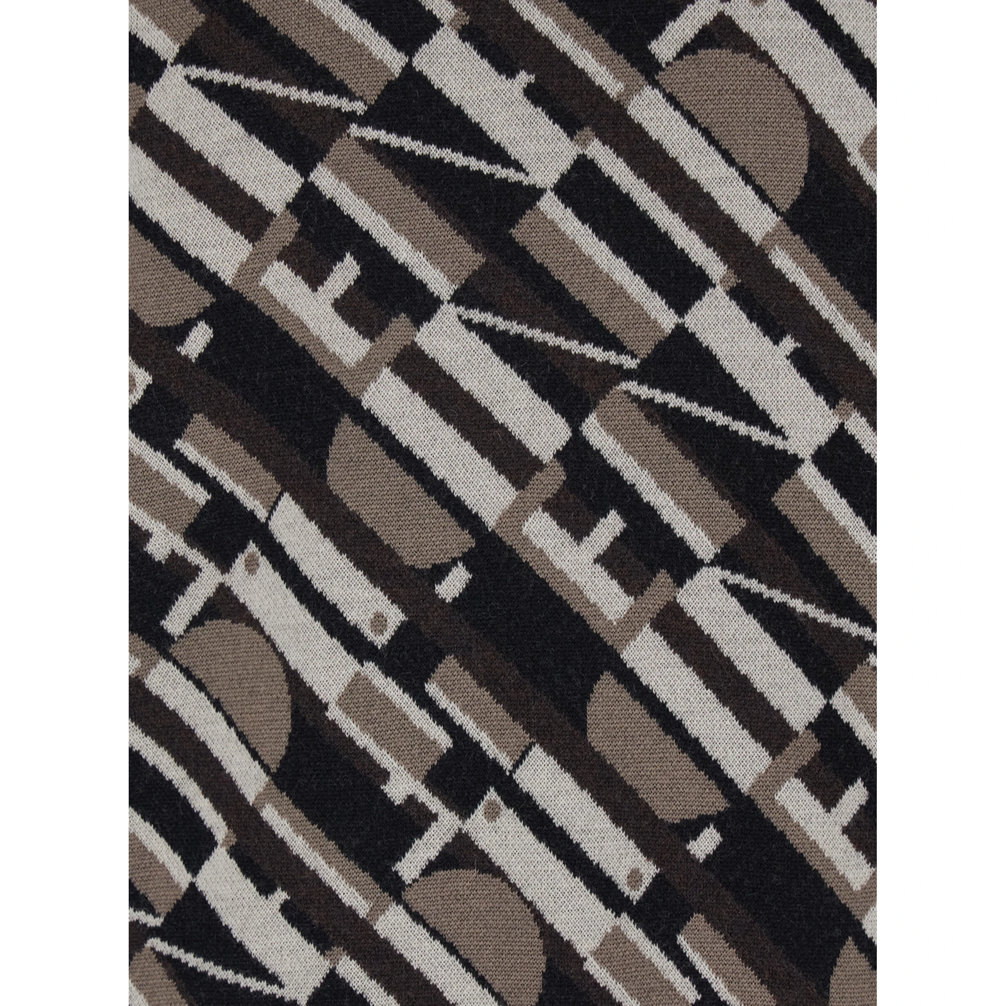 Brown Crewneck Sweater with All-Over Geometric Motif in Wool Man