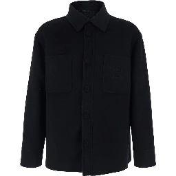 Black Jacket with FF Embroidery on the Front and Logo Patch on the Rear in Wool Man