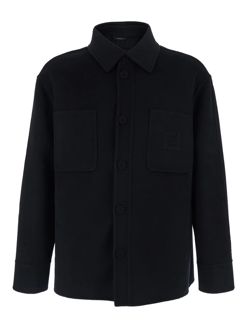 Black Jacket with FF Embroidery on the Front and Logo Patch on the Rear in Wool Man