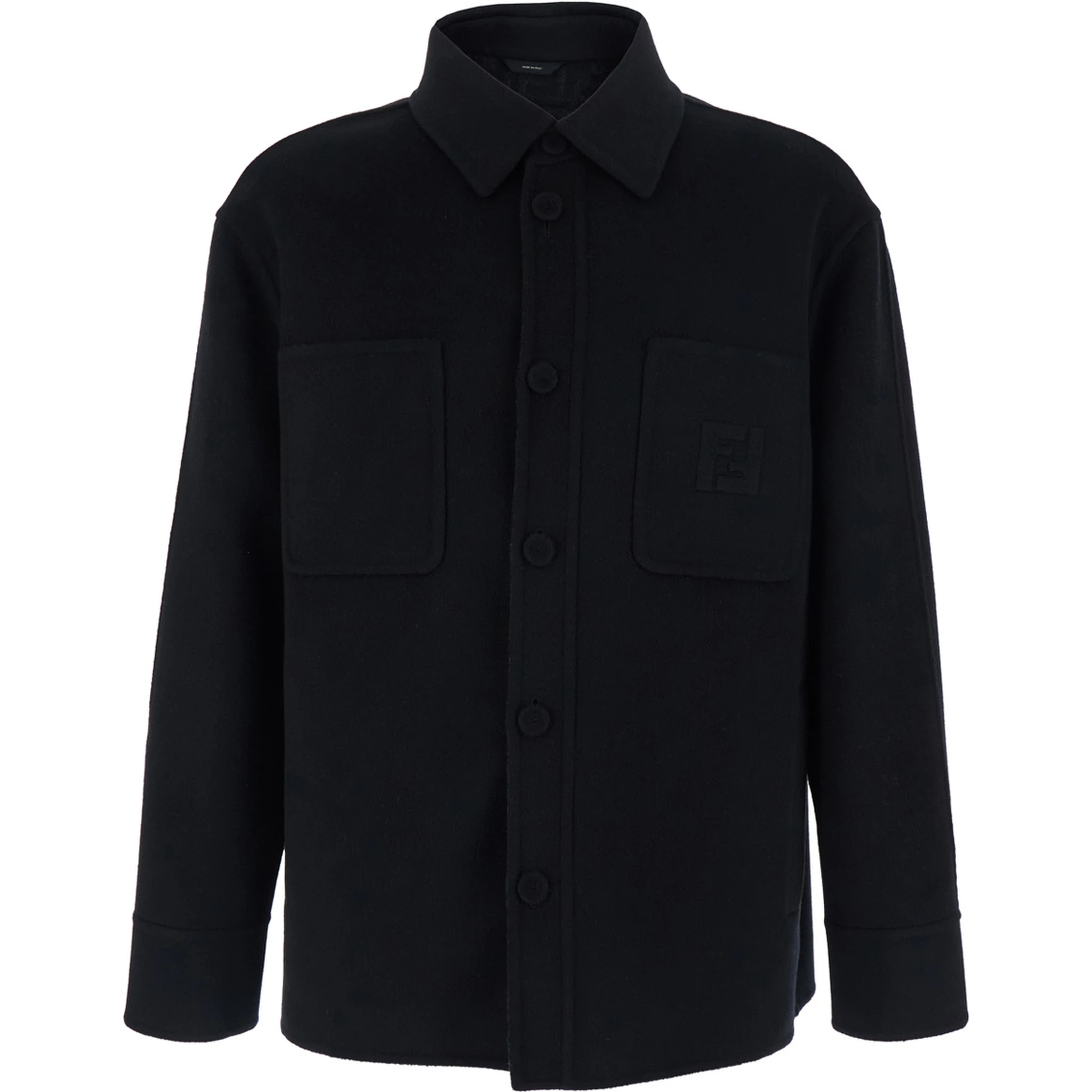 Black Jacket with FF Embroidery on the Front and Logo Patch on the Rear in Wool Man