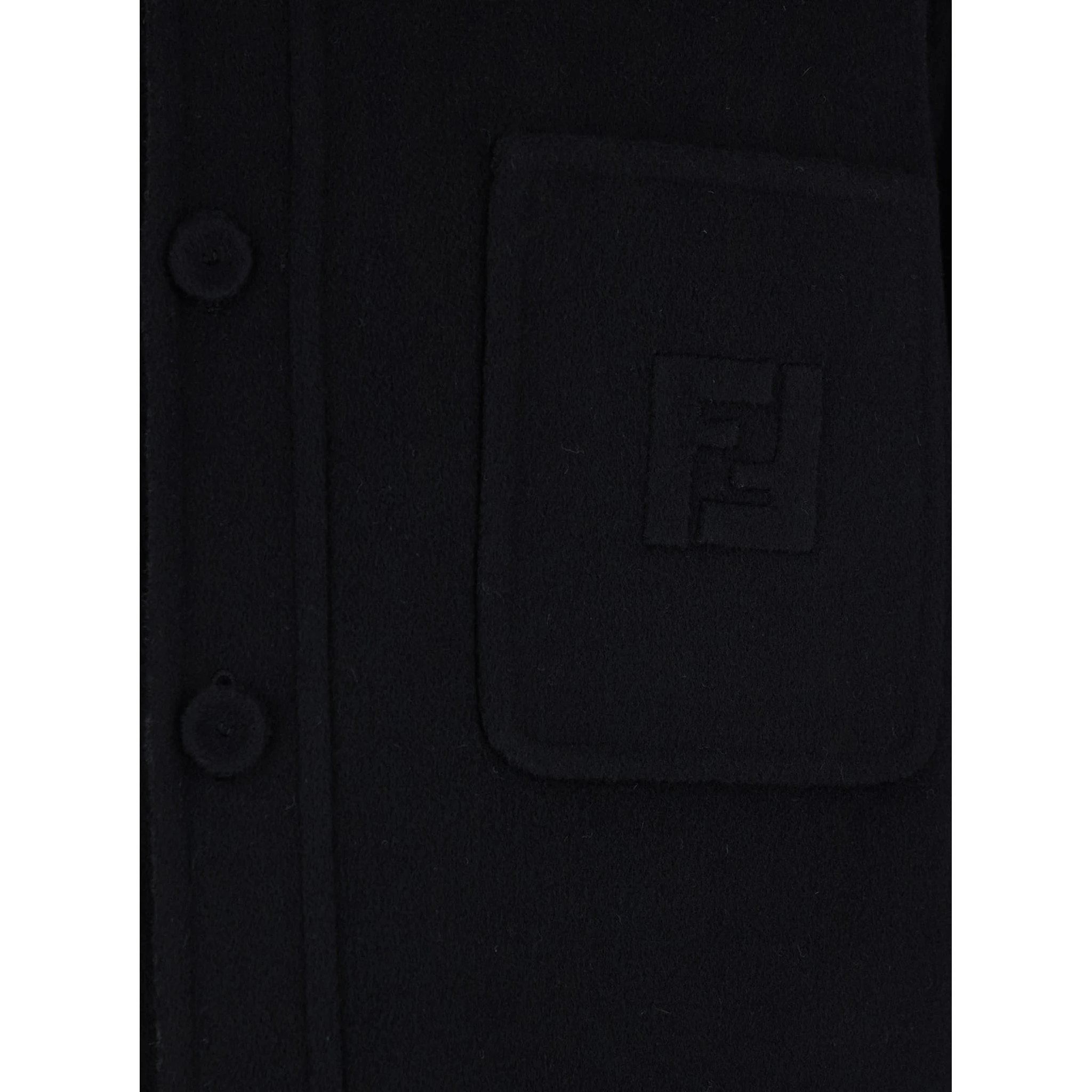 Black Jacket with FF Embroidery on the Front and Logo Patch on the Rear in Wool Man