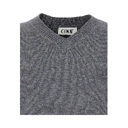 Grey Sweater with V Neck and Ribbed Trims in Wool Man