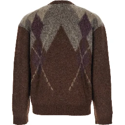 Brown Crewneck Sweater with All-Over Argyle Motif in Wool Blend Man