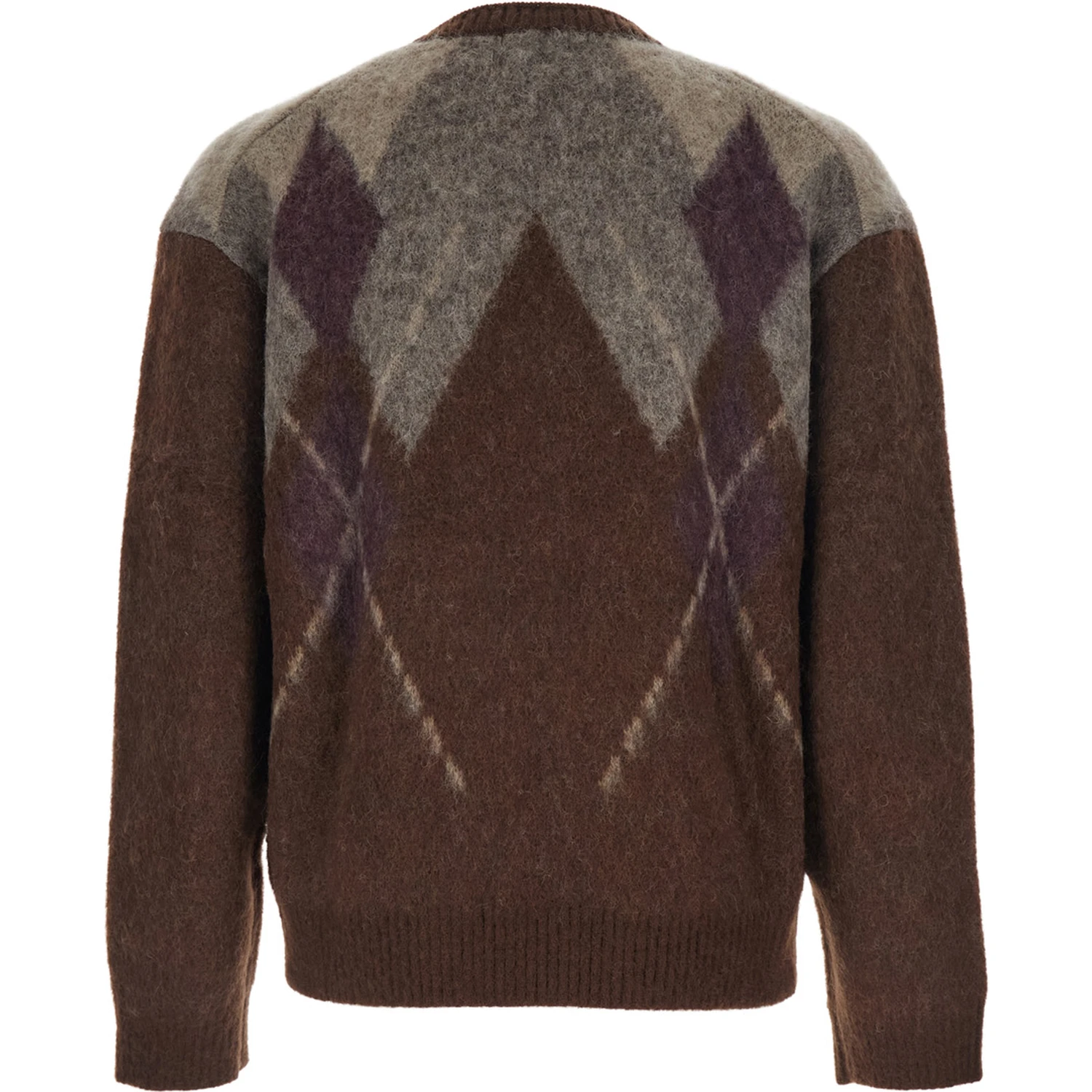 Brown Crewneck Sweater with All-Over Argyle Motif in Wool Blend Man