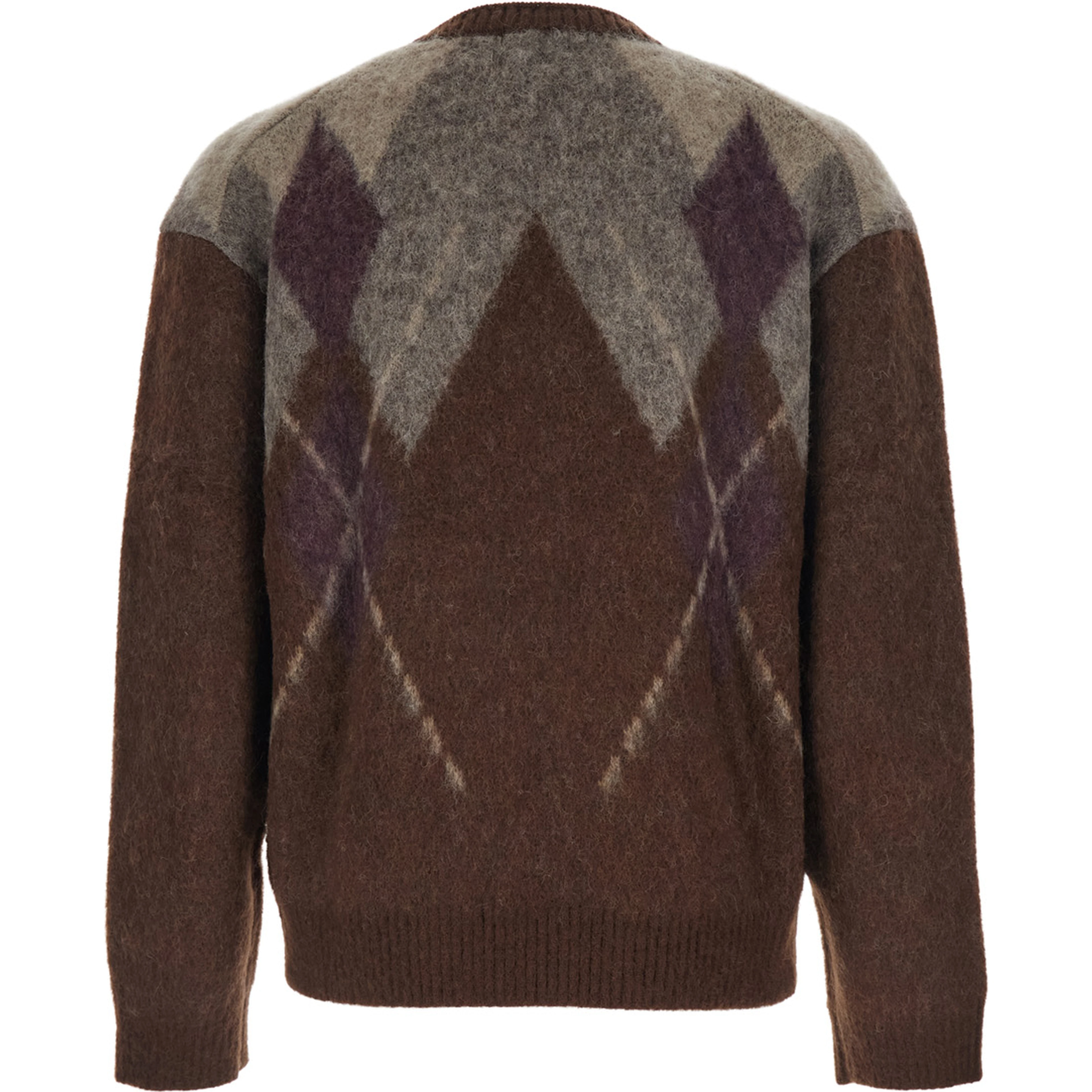 Brown Crewneck Sweater with All-Over Argyle Motif in Wool Blend Man