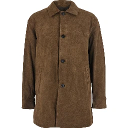 Brown Coat with Classic Collar in Suede Man