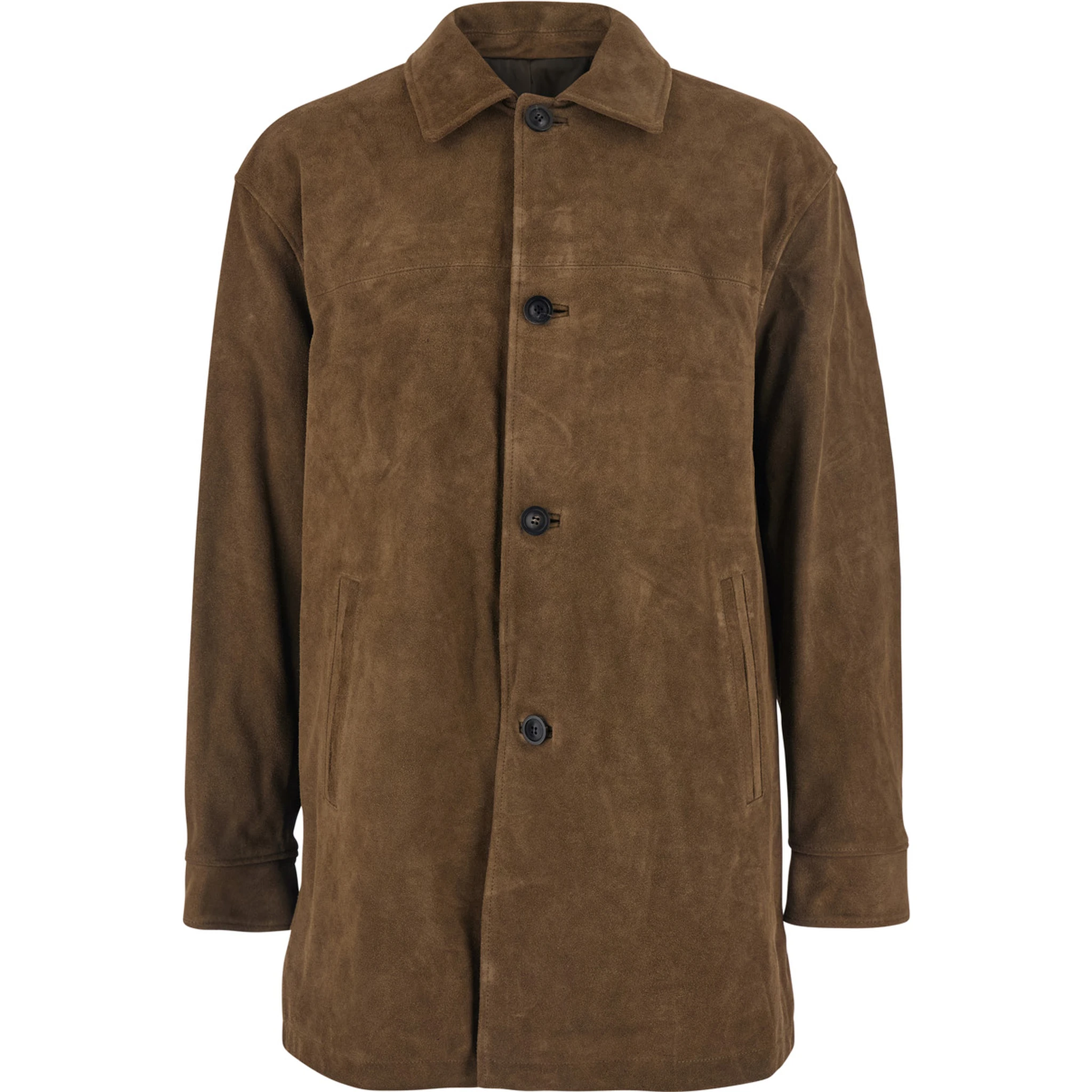 Brown Coat with Classic Collar in Suede Man