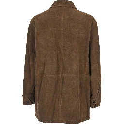 Brown Coat with Classic Collar in Suede Man