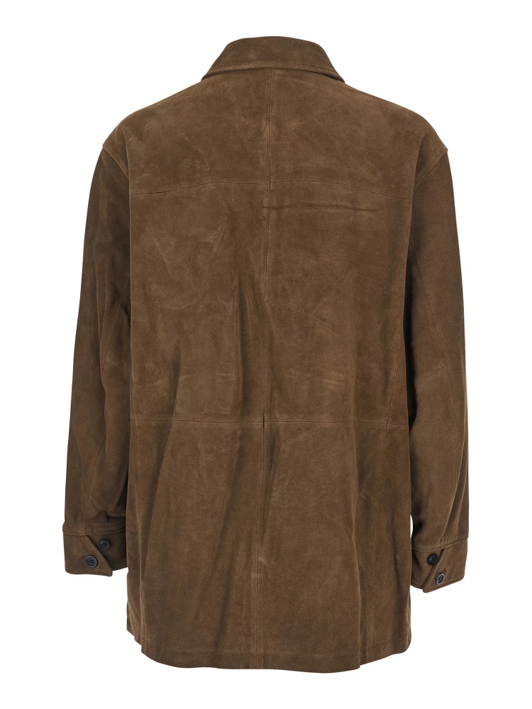 Brown Coat with Classic Collar in Suede Man alternative