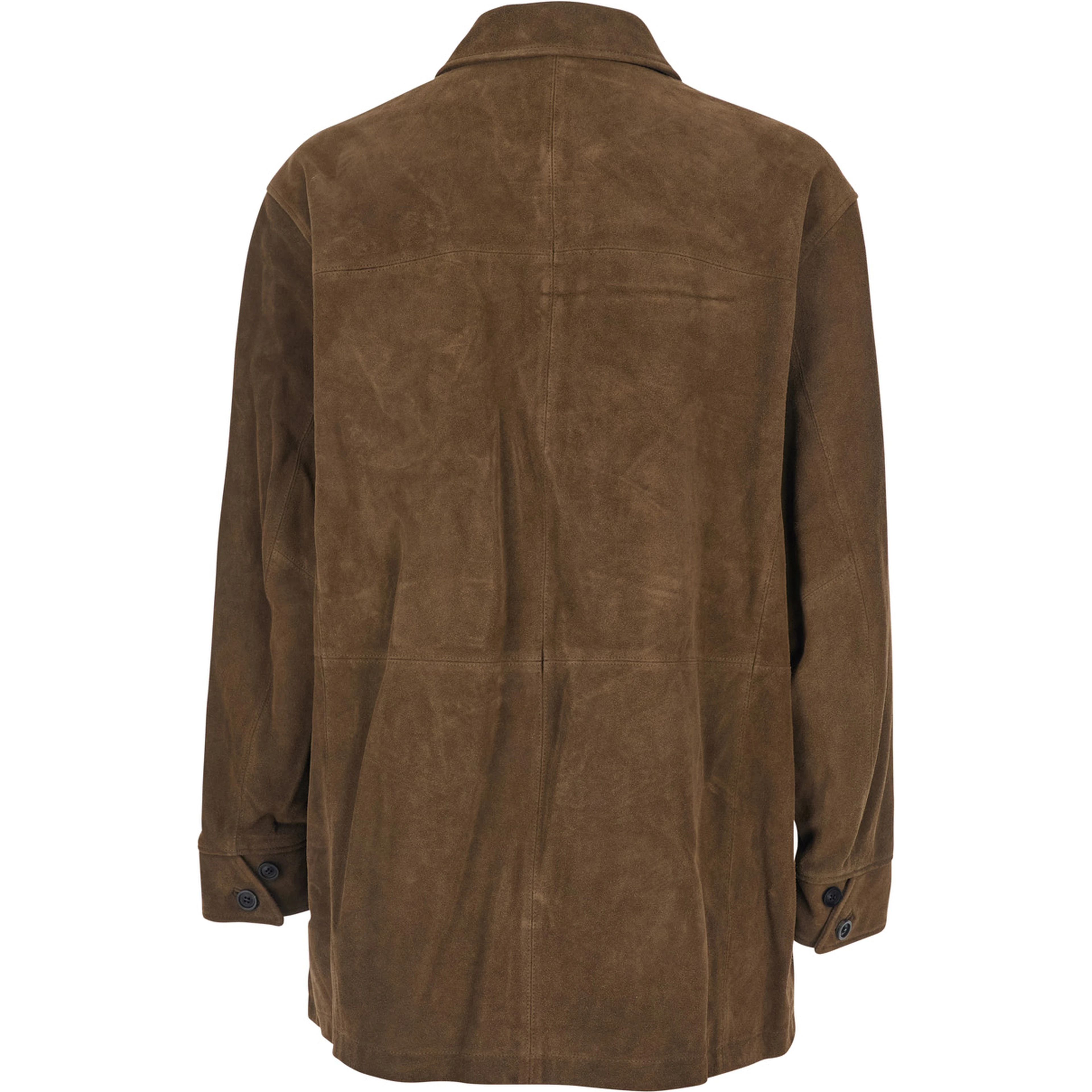 Brown Coat with Classic Collar in Suede Man