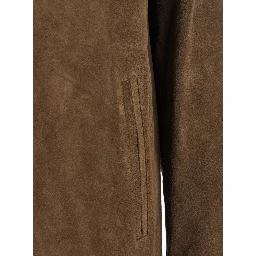 Brown Coat with Classic Collar in Suede Man