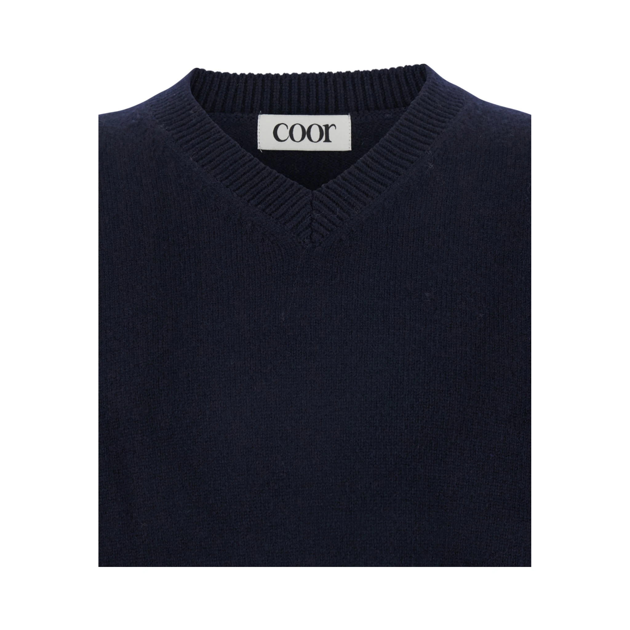 Blue Sweater with V Neck and Ribbed Trims in Wool Man