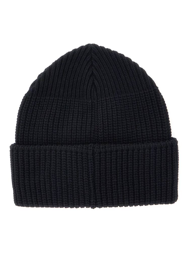 Black Ribbed Beanie with Orb Logo Embroidered in Wool Unisex alternative