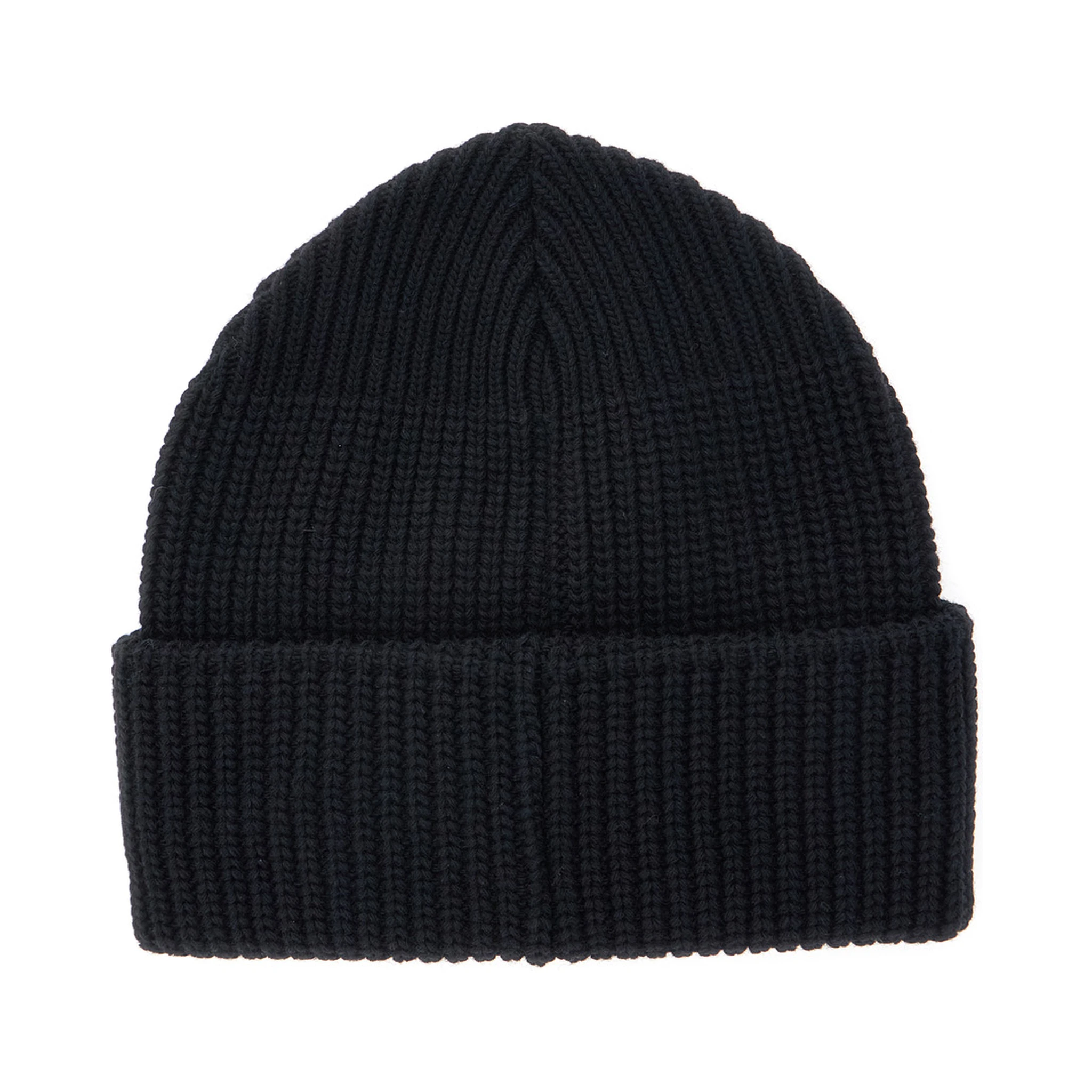 Black Ribbed Beanie with Orb Logo Embroidered in Wool Unisex