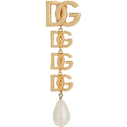 Gold-Colored Single Earring with DG Logo and Pearl Design in Bronze Woman