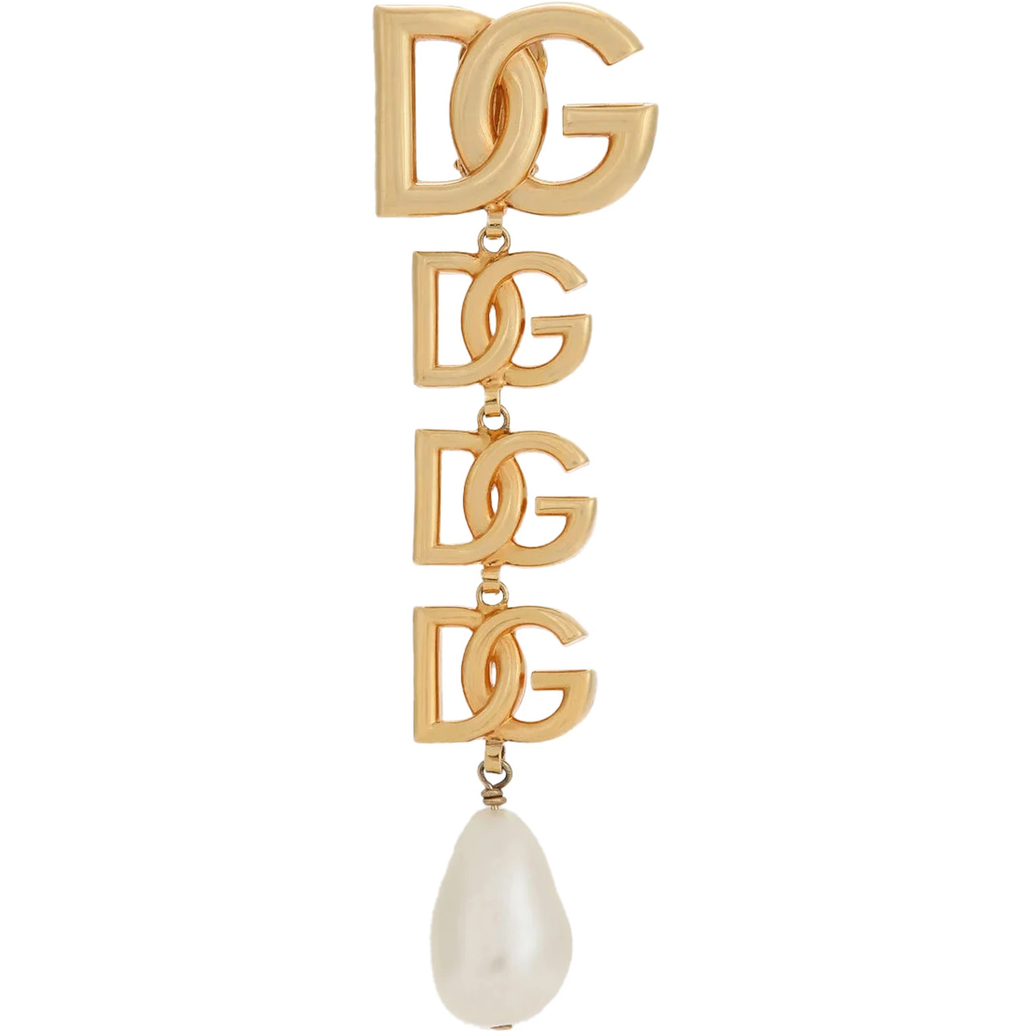 Gold-Colored Single Earring with DG Logo and Pearl Design in Bronze Woman