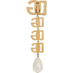 Gold-Colored Single Earring with DG Logo and Pearl Design in Bronze Woman