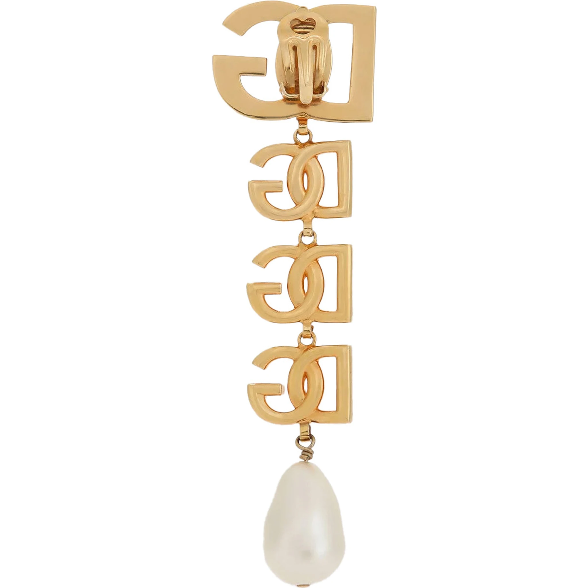 Gold-Colored Single Earring with DG Logo and Pearl Design in Bronze Woman